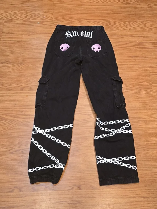 Hot Topic's Kuromi Belt No Chain Black Carpenter Pants Juinors Size 1 - Picture 5 of 6